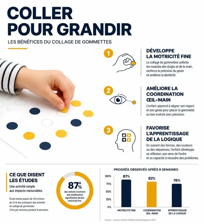 Infographie sur les bénéfices pédagogiques du dessin gommette PDF pour le développement de l'enfant