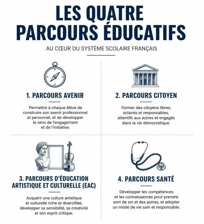 Infographie des 4 parcours éducatifs dans le système scolaire français