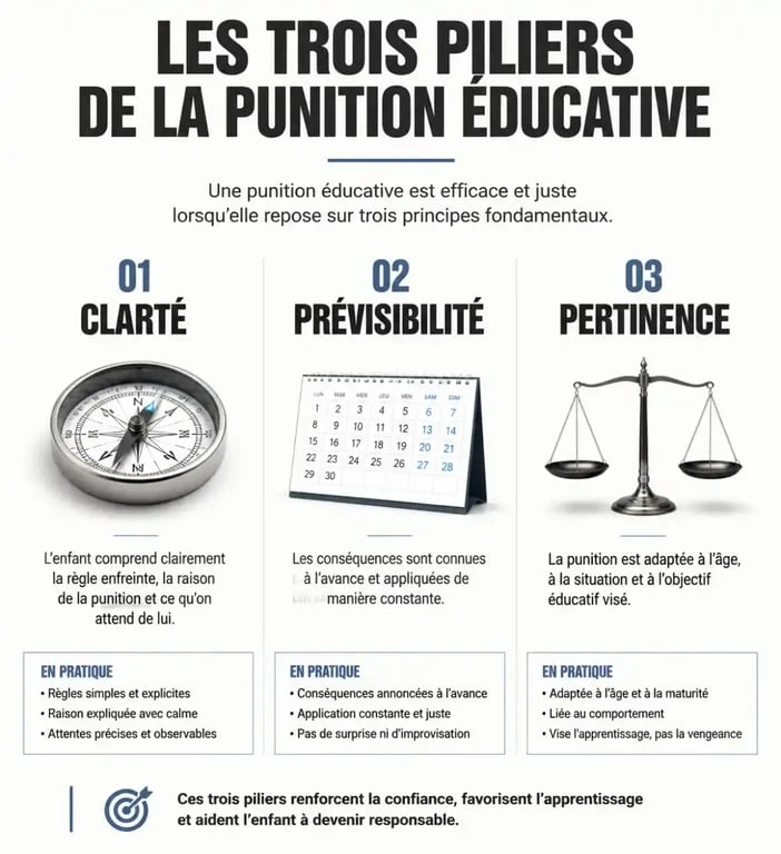 Infographie sur les principes de la punition éducative et exemple de punition éducative