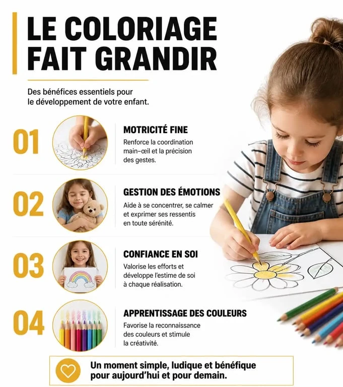 Infographie sur les bénéfices du coloriage à imprimer PDF pour fille