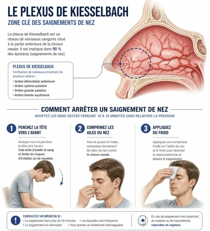 Infographie sur les gestes à adopter en cas de saignement de nez pendant la grossesse