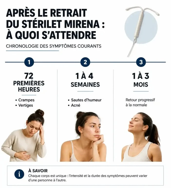 Chronologie des symptômes après le retrait du stérilet Mirena : phases de récupération hormonale