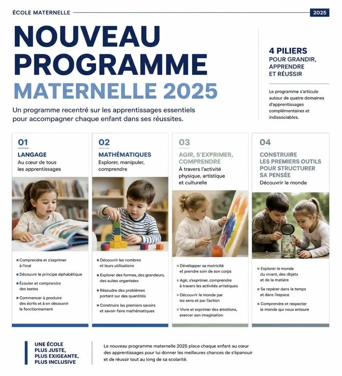 Résumé visuel des changements du nouveau programme maternelle 2025 pour les enseignants