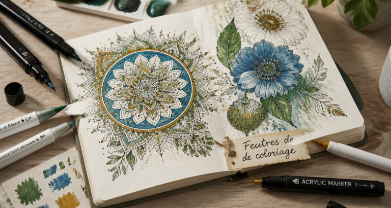 Quel feutre pour le coloriage adulte ? Guide des encres et pointes pour ne plus transpercer le papier feutre coloriage adulte sur carnet mandala