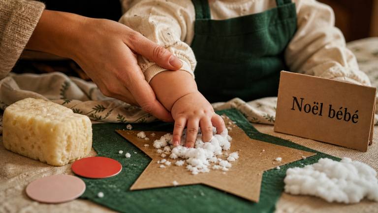 Activite noel bebe : atelier étoile feutrine et coton neige en securite