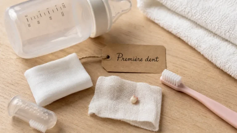 bebe brossage dent avec première dent et brosse souple