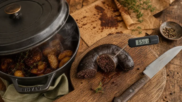 Boudin noir enceinte : cuisson à cœur 65–70°C, centre chaud