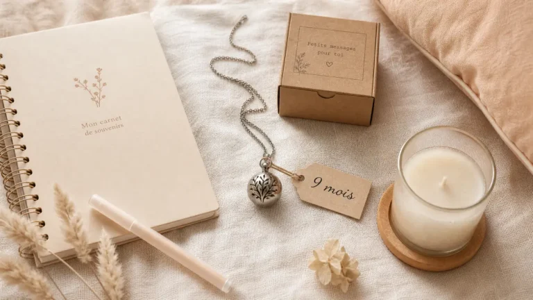 Idee cadeau femme enceinte : bola, bougie et carnet de souvenirs