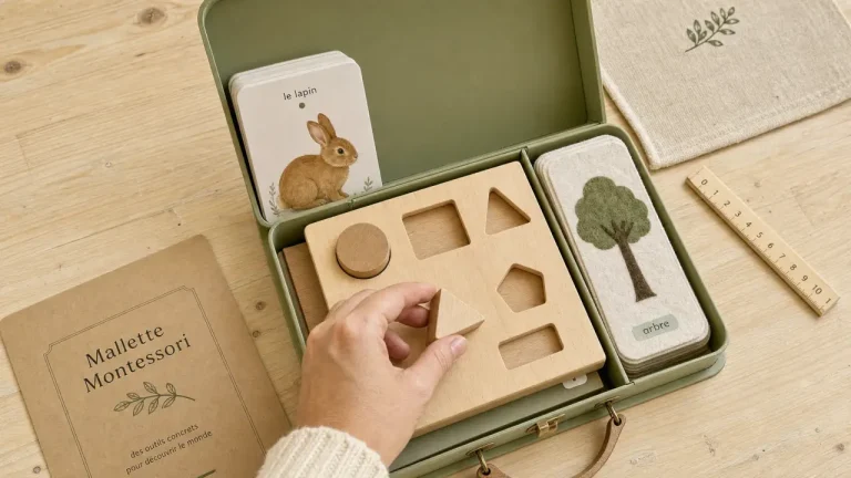 Malette Montessori avec flashcards et établi sensoriel pour jeux éducatifs par âge