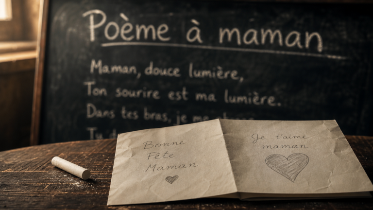 Poème pour maman en mots courts sur tableau noir