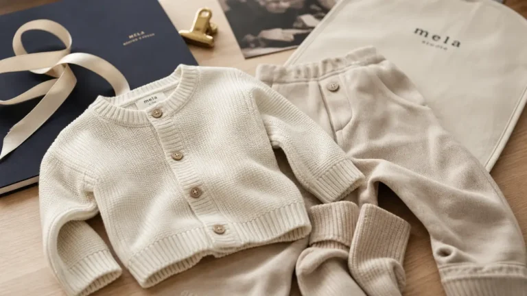 Vêtement bébé marque de luxe : ensemble crème et beige