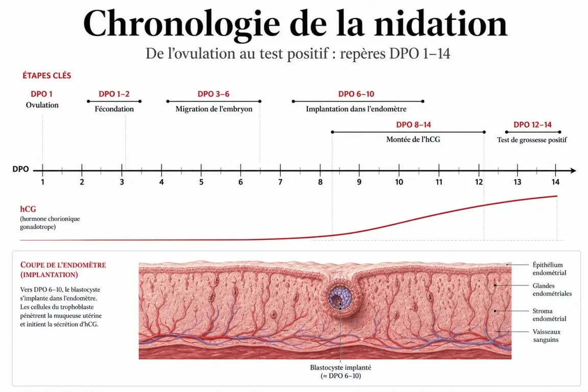 Grossesse et nidation : chronologie visuelle de la fécondation au test positif
