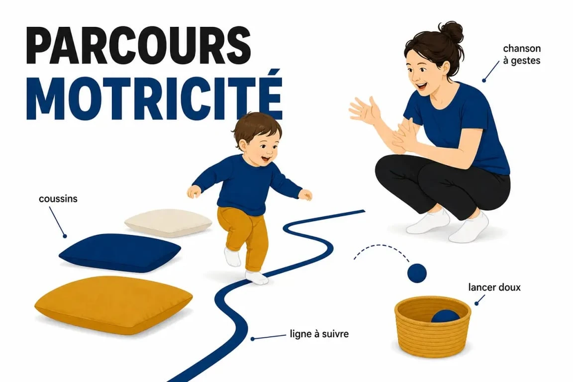 Activité enfant 2 ans en parcours de motricité et chanson à gestes
