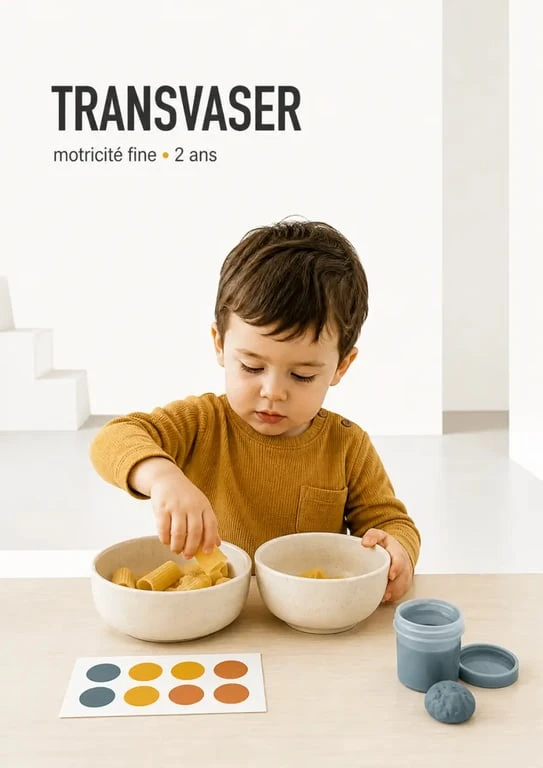 Activité enfant 2 ans en transvasement et gommettes à la maison