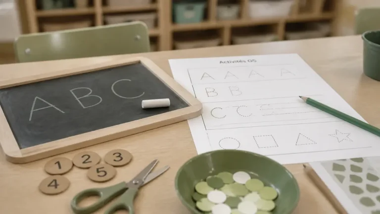 Exercices pour grande section : lettres, sons, numération, graphisme sur table d’école