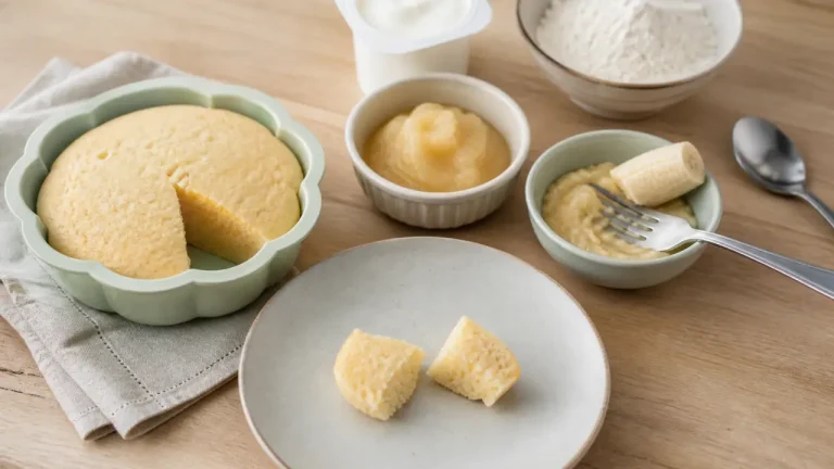 Gâteau bébé : recette moelleuse au yaourt, ingrédients à éviter avant 12 mois gâteau bebe moelleux au yaourt, banane et compote sans sucre