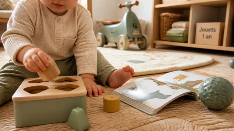 Idées cadeaux 1 an : bébé avec jouets de motricité et livres cartonnés