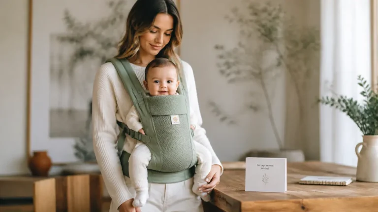 Porte-bébé Orchestra : ventral, dorsal ou écharpe, quel choix selon l’âge de bébé ? Porte bébé Orchestra en portage ventral, bébé bien positionné, visage visible