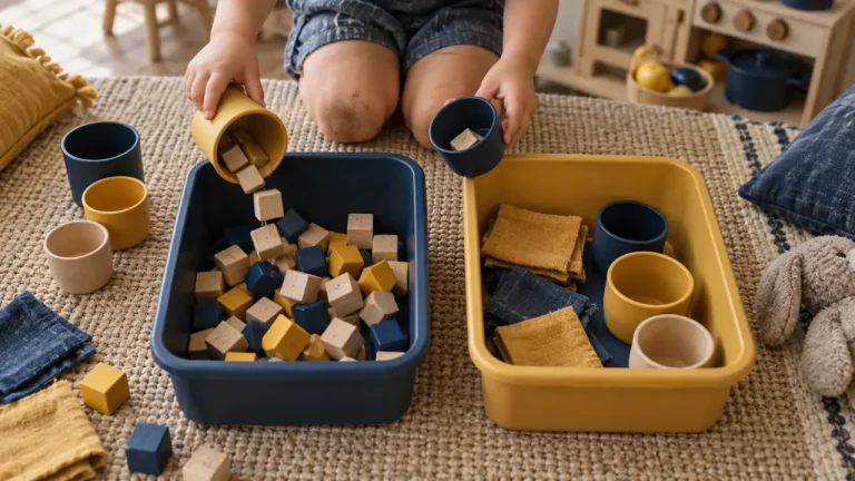 Activité pour les 18 mois : des idées simples pour bouger, manipuler et explorer Activité pour les 18 mois : transvasement avec cubes et gobelets