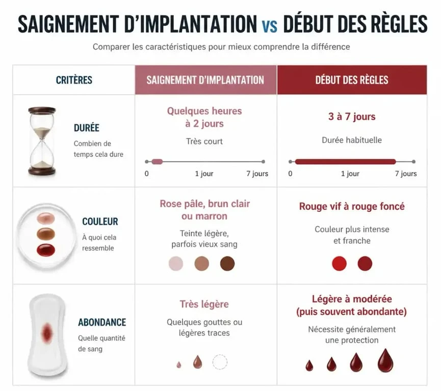 Comparaison entre saignement d'implantation et règles