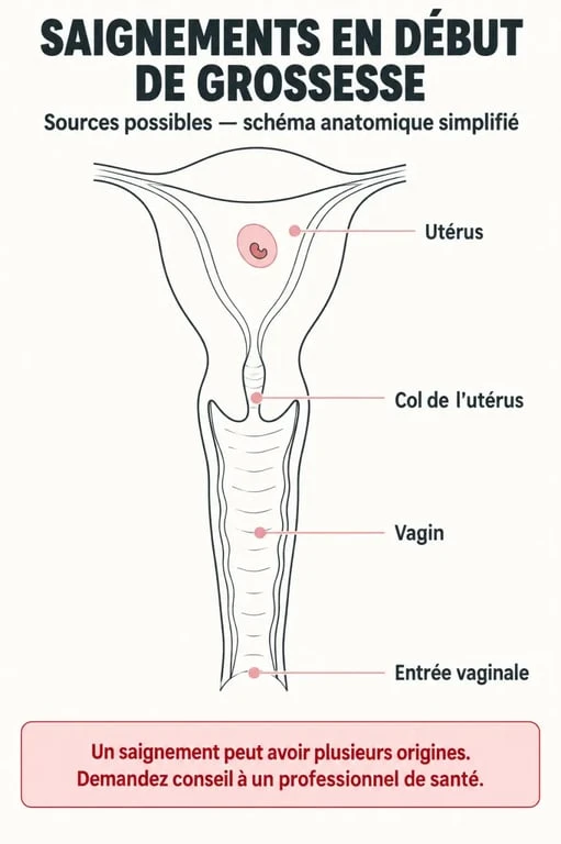 Schéma des sources possibles des pertes rosâtres début grossesse