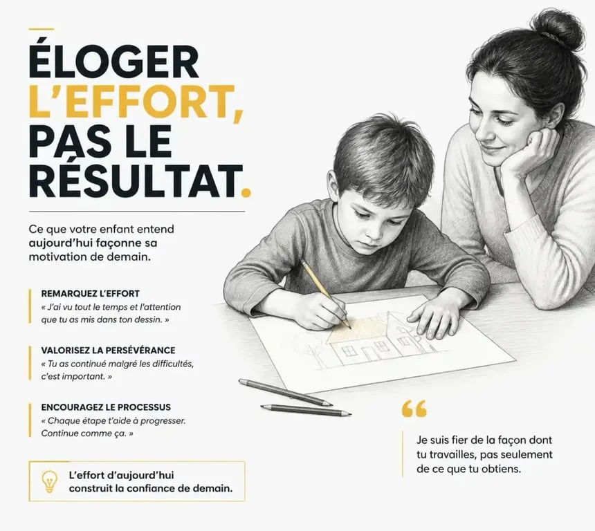 Parent valorisant l'effort d'un enfant pour renforcer sa confiance en soi