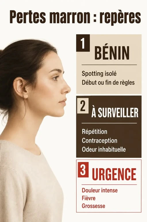 Perte marron hors regles : schéma des causes fréquentes et des signes d’alerte