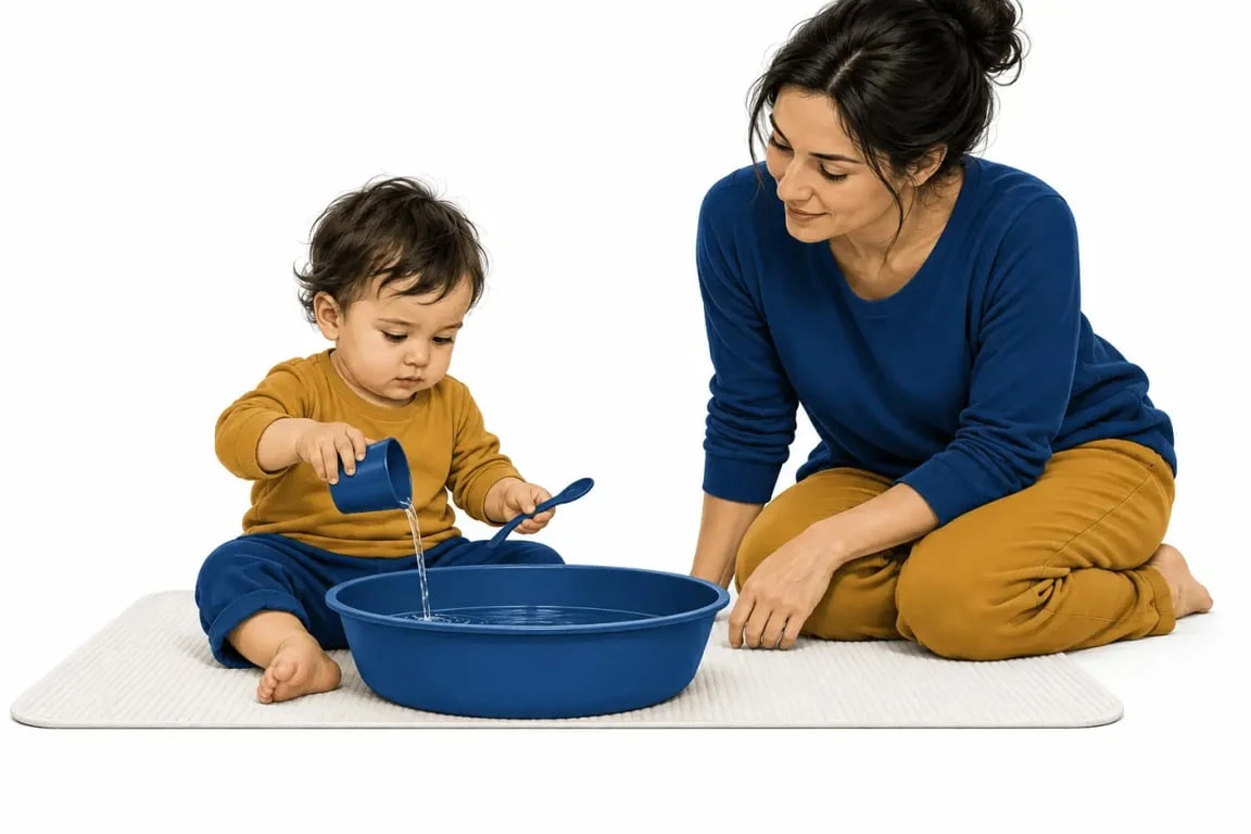 Activité pour les 18 mois : jeux sensoriels avec eau et objets adaptés