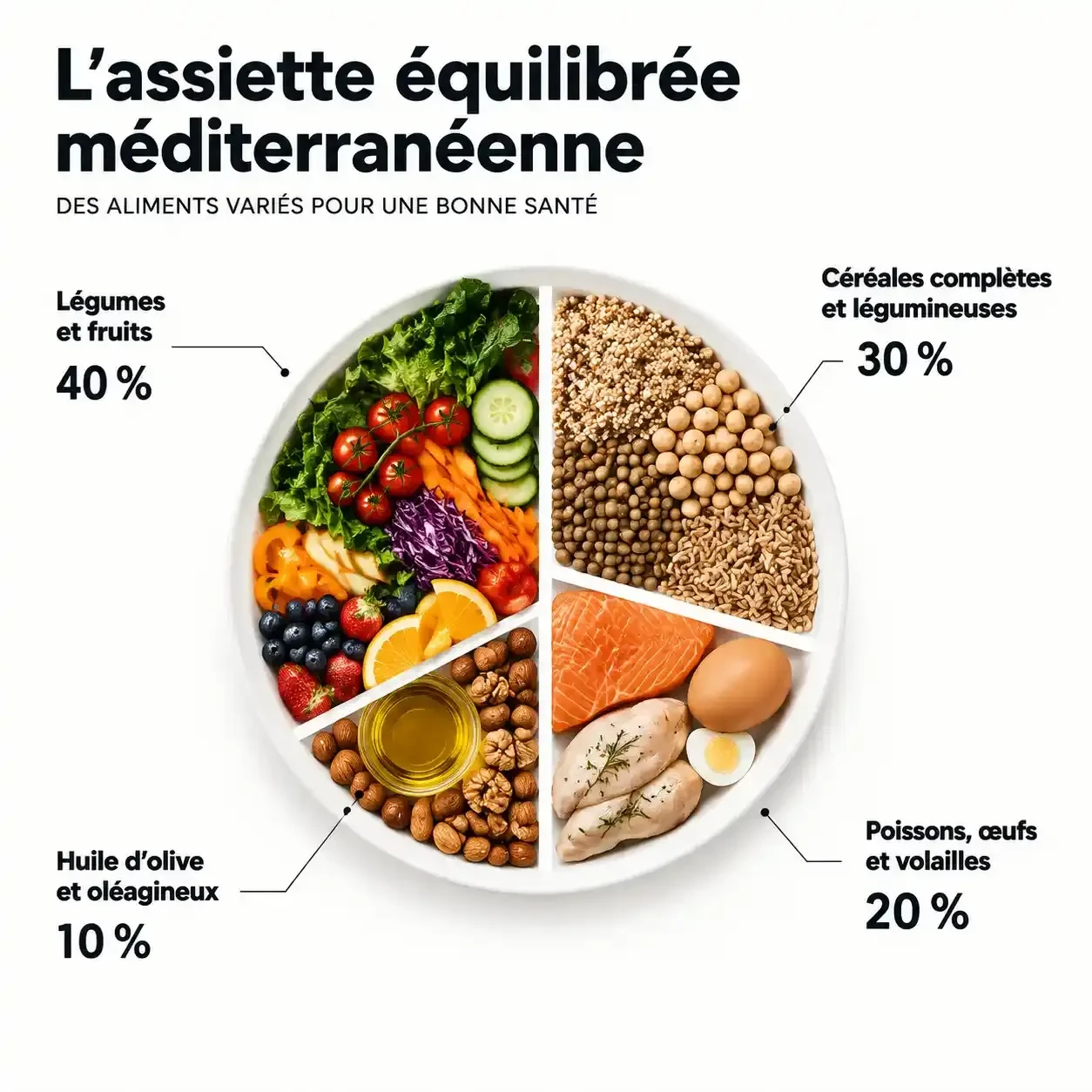 Assiette équilibrée de type méditerranéen pour soutenir l'alimentation et la nidation après une FIV