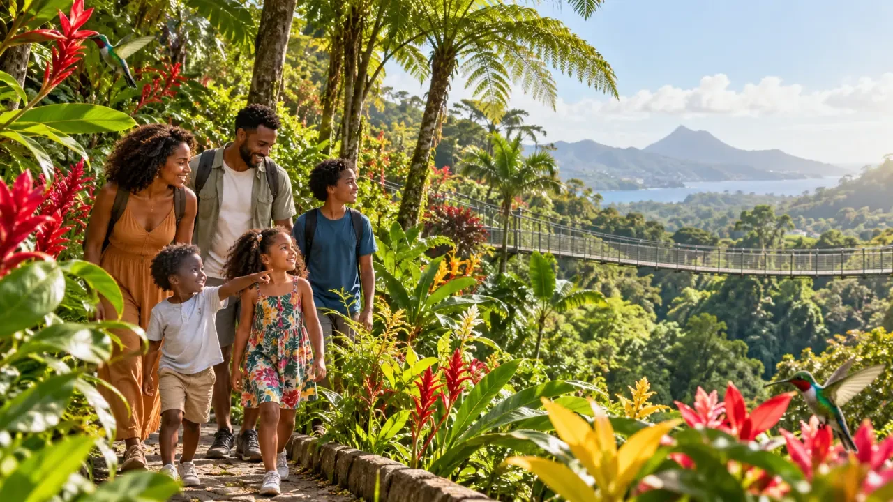 Activités famille Martinique dans un jardin tropical avec des enfants