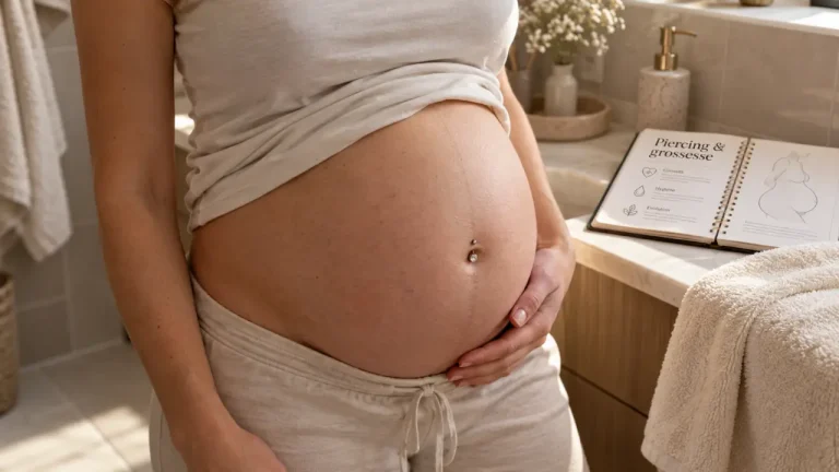 Piercing au nombril pendant la grossesse : le garder sans sacrifier la peau Piercing nombril grossesse : nombril cicatrisé, peau sans rougeur