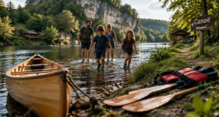 Vacances famille Dordogne : canoë sur la Vézère, famille dans l’eau